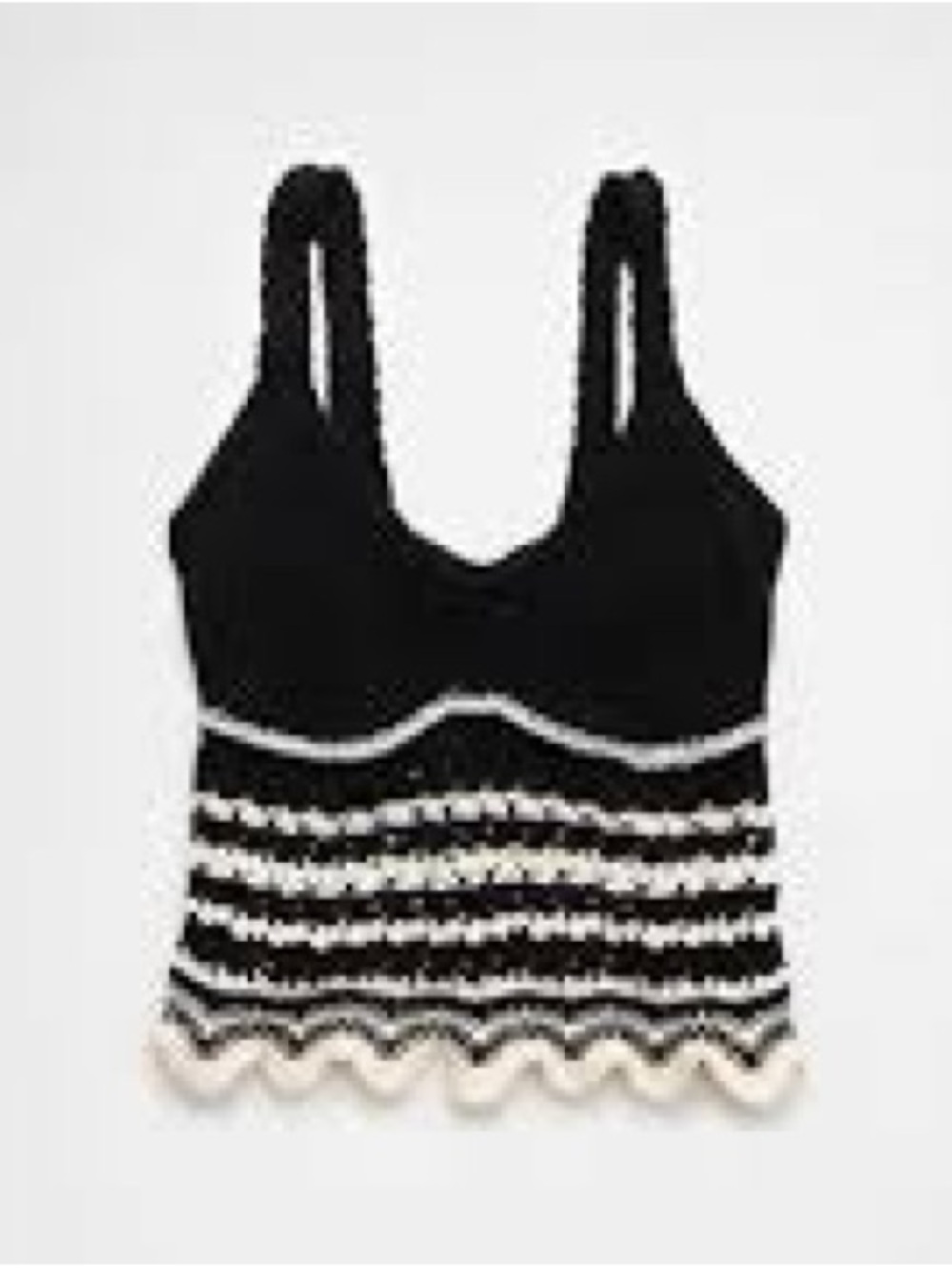 American Eagle black & white striped knit tank top with scalloped hem